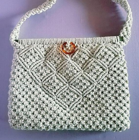 SOLD1960's/1970's Macrame Shoulder Purse celluloid - Picture 1 of 2